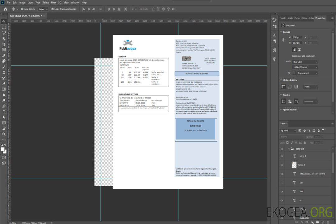 Facture d'entreprise de services publics de Publiacqua, SCR template Facture d'entreprise de services publics de Publiacqua, SCR template